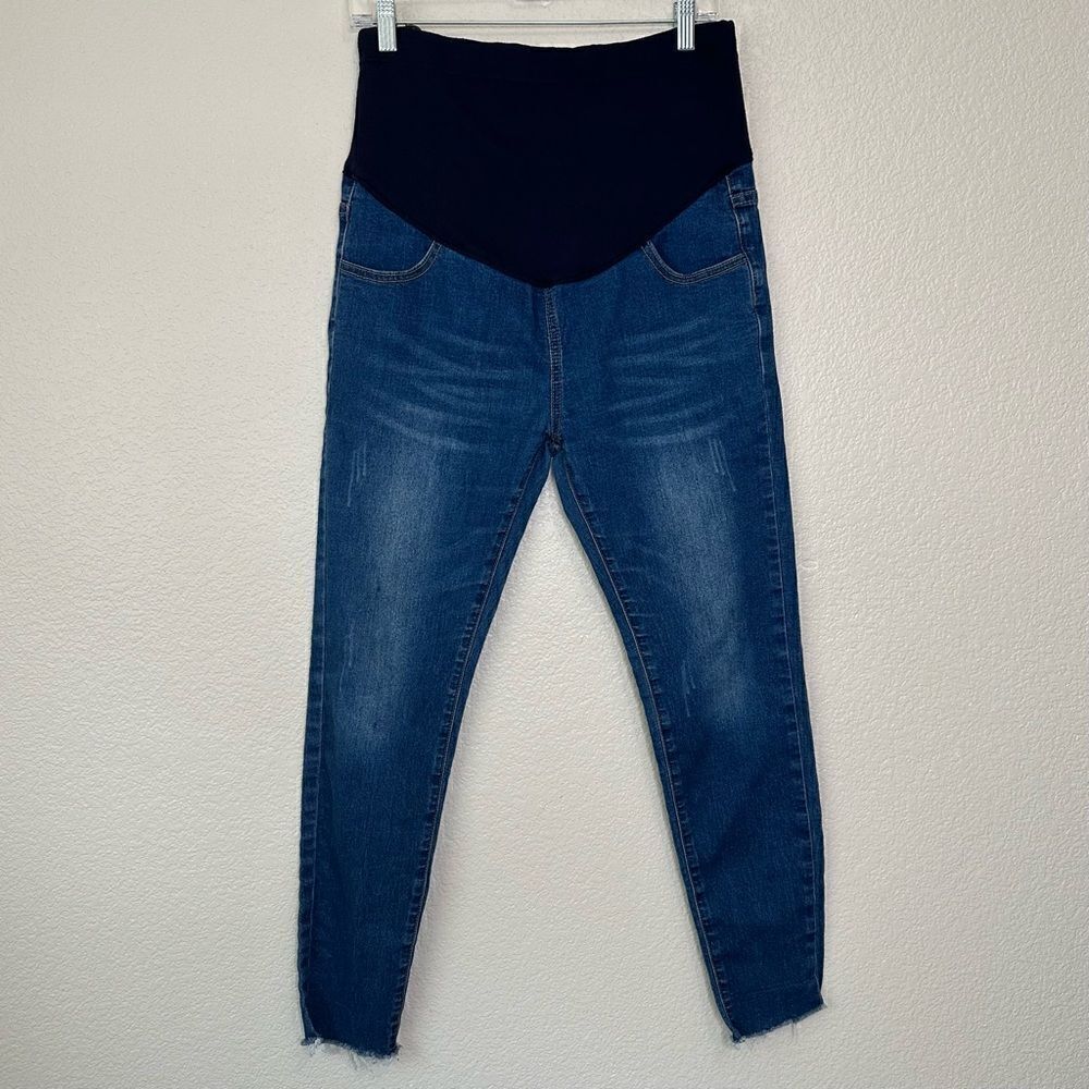 Blue Denim Maternity Size XL Raw Hem Jeans